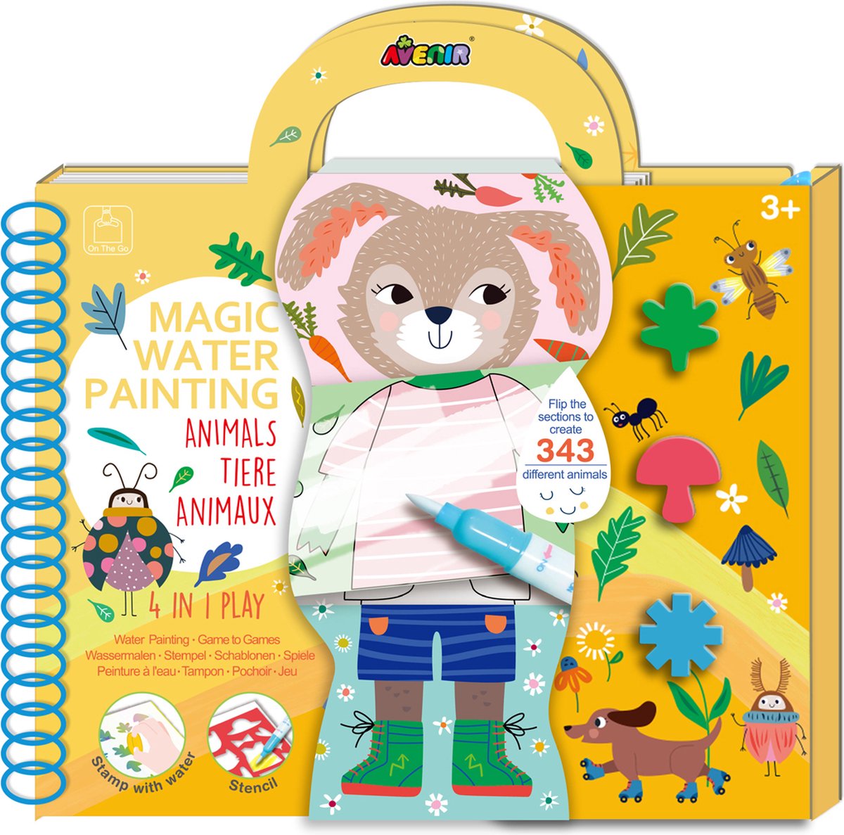 Peinture à l'eau magique Avenir : livre animaux de la forêt, 8 pages réutilisables avec jeu 4 en 1, 3+