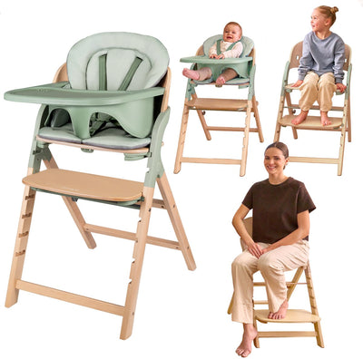 Lionelo Megan - chaise haute en bois chaise de repas bébé - chaise d'évolution 3en1 : de 6 mois à 110 kg - réglable : assise repose-pieds table - harnais 5 points - plateau avec insert en silicone - coussin lavable - pieds antidérapants - chaise bébé