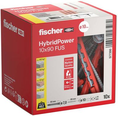 Série Fischer hybridpower - fiche hybride - 10x90mm - vis incluses - ignifuge
