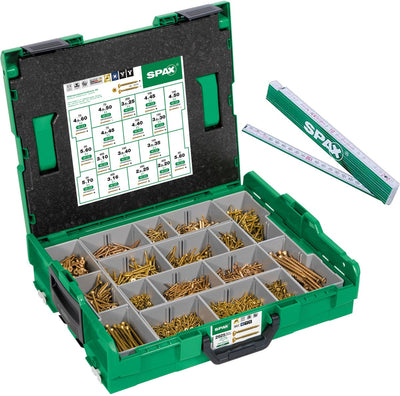 Mallette de montage Spax, l-boxx, grande, yellox a2l, croix z, tête fraisée, 17 dimensions, 2930 pièces, incl. 5 embouts et règle pliante - 5000009160069