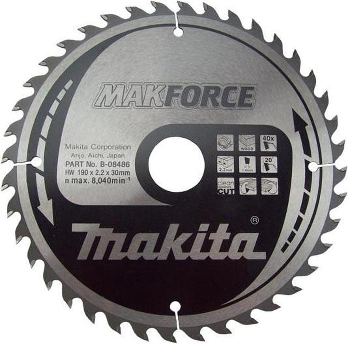 Lame de scie circulaire Makita pour le bois | forcer | ø 190mm trou d'axe 30mm 40t - b-08486