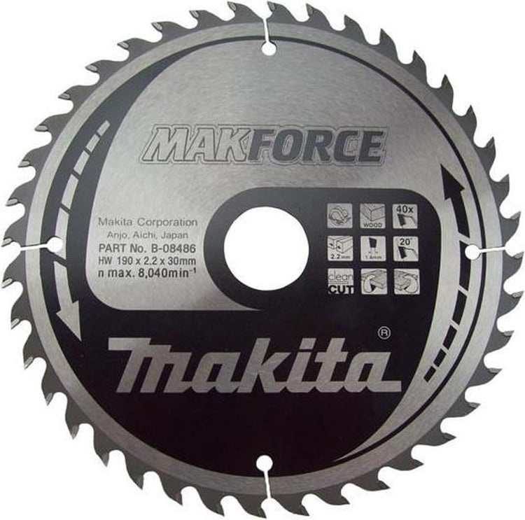 Lame de scie circulaire Makita pour le bois | forcer | ø 190mm trou d'axe 30mm 40t - b-08486