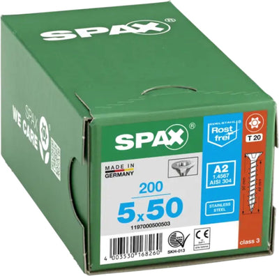 Vis en acier inoxydable Spax, 5 x 50 mm, 180 pièces, filetage partiel, tête fraisée, T-Star Plus T20, 4 coupes, acier inoxydable a2 - 8000000287893