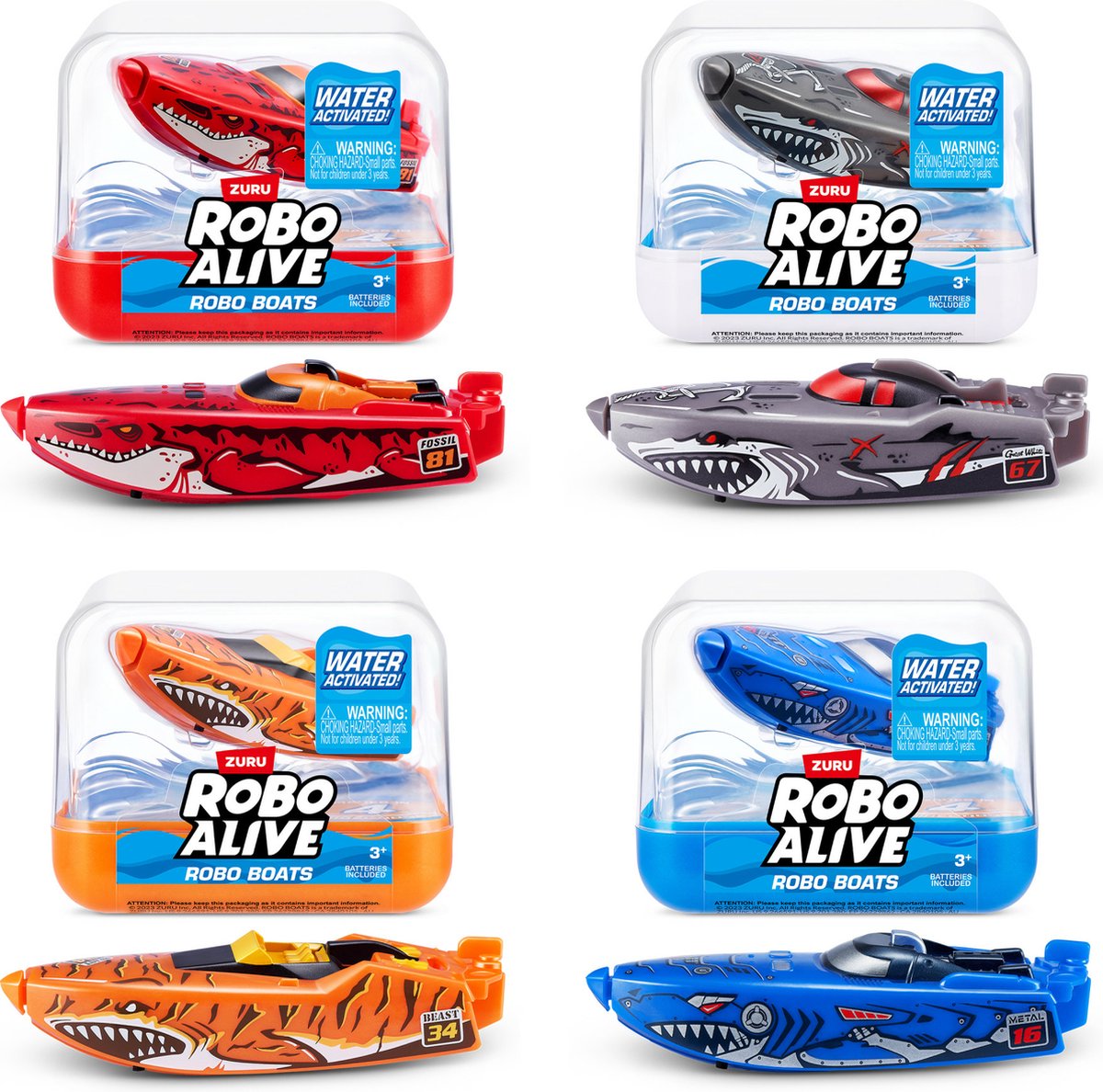 Robo Alive Robo Boats - Bateau activé par l'eau - Jouets d'extérieur - 1 exemplaire - Course de bateaux