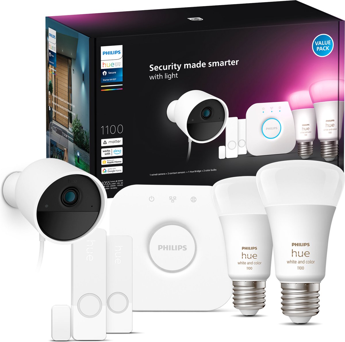 Kit de démarrage Philips hue secure - lumière blanche et colorée - e27