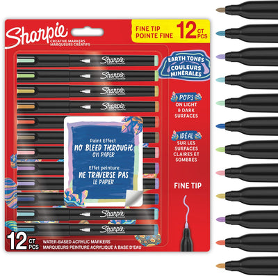 Stylos à peinture acrylique marqueur créatif Sharpie | tons de terre | marqueurs à peinture à l'eau | point fin | fournitures d'art artisanal | différentes couleurs | 12 pièces