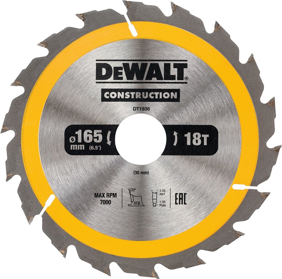 Lame de scie circulaire Dewalt pour le bois | construction | ø 165mm trou d'axe 30mm 18t - dt1936-qz