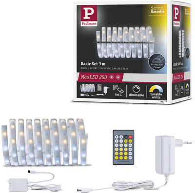 Paulmann maxled 250 bande LED set de base 3m blanc réglable 3m enduit ip44 11w 270lm m 30 leds m blanc réglable 24va