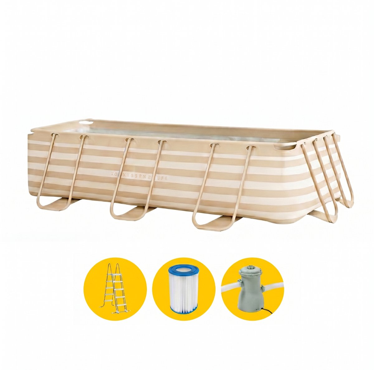 Les essentiels de natation - piscine cadre 4 mètres + pompe de filtration + escalier - rayé beige - piscine hors sol