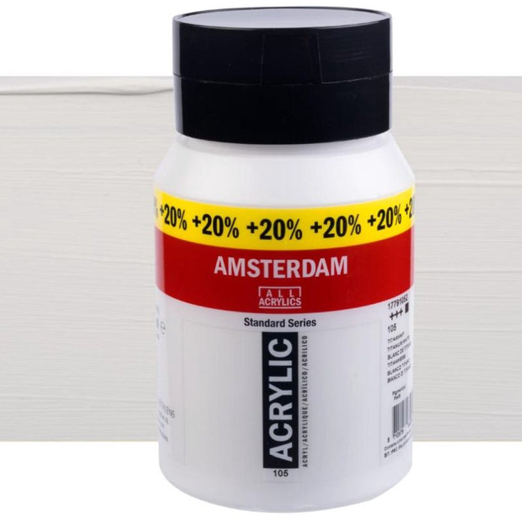 Pot de peinture acrylique série standard Amsterdam 600 ml blanc titane 105