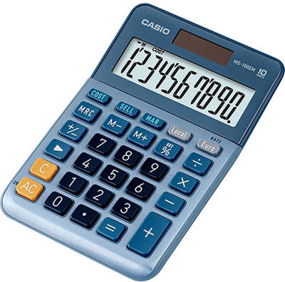 Calculatrice de bureau Casio MS-100EM, affichage à 10 chiffres, bleu