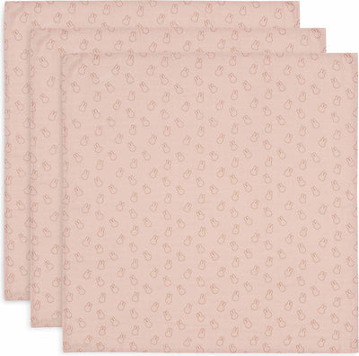 Jollein x Miffy - tissu hydrophile petit 70x70cm - torchons - coton doux - 3 pièces - silhouettes miffy rose sauvage