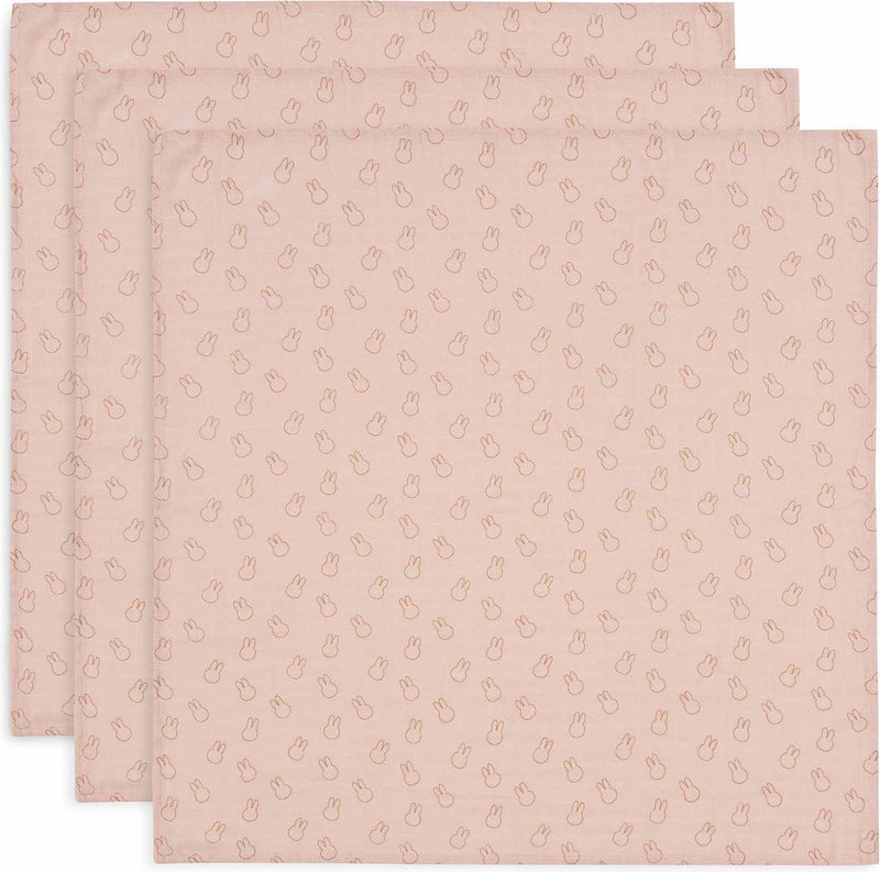 Jollein x Miffy - tissu hydrophile petit 70x70cm - torchons - coton doux - 3 pièces - silhouettes miffy rose sauvage