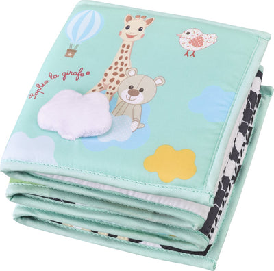 Livre de jeu pliable Sophie la girafe - livre bébé - livre bébé - 6 pages recto-verso - stimule les sens - dès 0 mois - pliable jusqu'à 94 cm