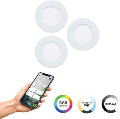 Spot encastrable intelligent Eglo connect.z fueva 6-z - salle de bain extérieure - LED - ø 8,8 cm - blanc - lumière blanche RGB orientable - dimmable - zigbee
