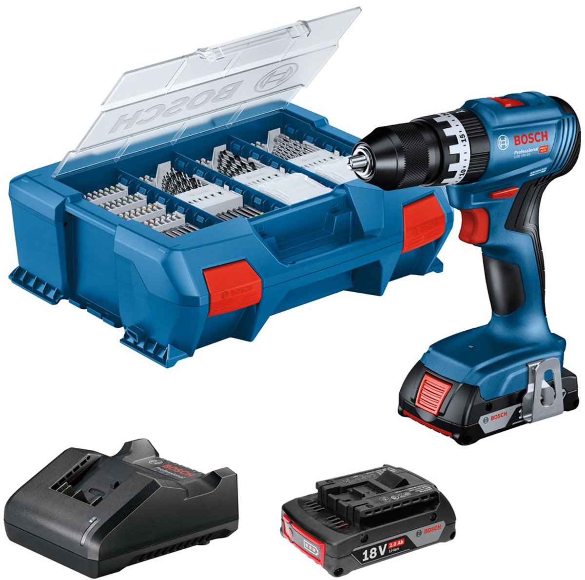 Visseuse à percussion sans fil Bosch professional gsb 18v-45 - 2x gba 18v 2,0 ah - chargeur gal 18v-20 - 82 accessoires