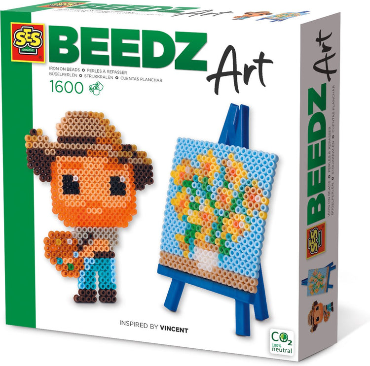Ses creative ses - beedz art - mini artiste vincent - avec mini chevalet - sans PVC - 1600 perles thermocollantes avec étagère