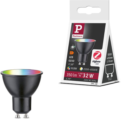 Paulmann Standard 230 V Smart Home ZigBee 3.0 Réflecteur LED GU10 350LM 4,8W RGBW+ Intensité variable Noir Mat