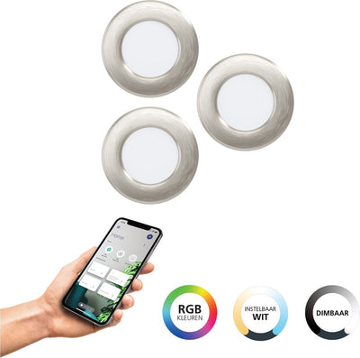Spot encastrable intelligent Eglo connect.z fueva 6-z - LED - ø 8,8 cm - chrome - lumière blanche RGB orientable - dimmable - zigbee