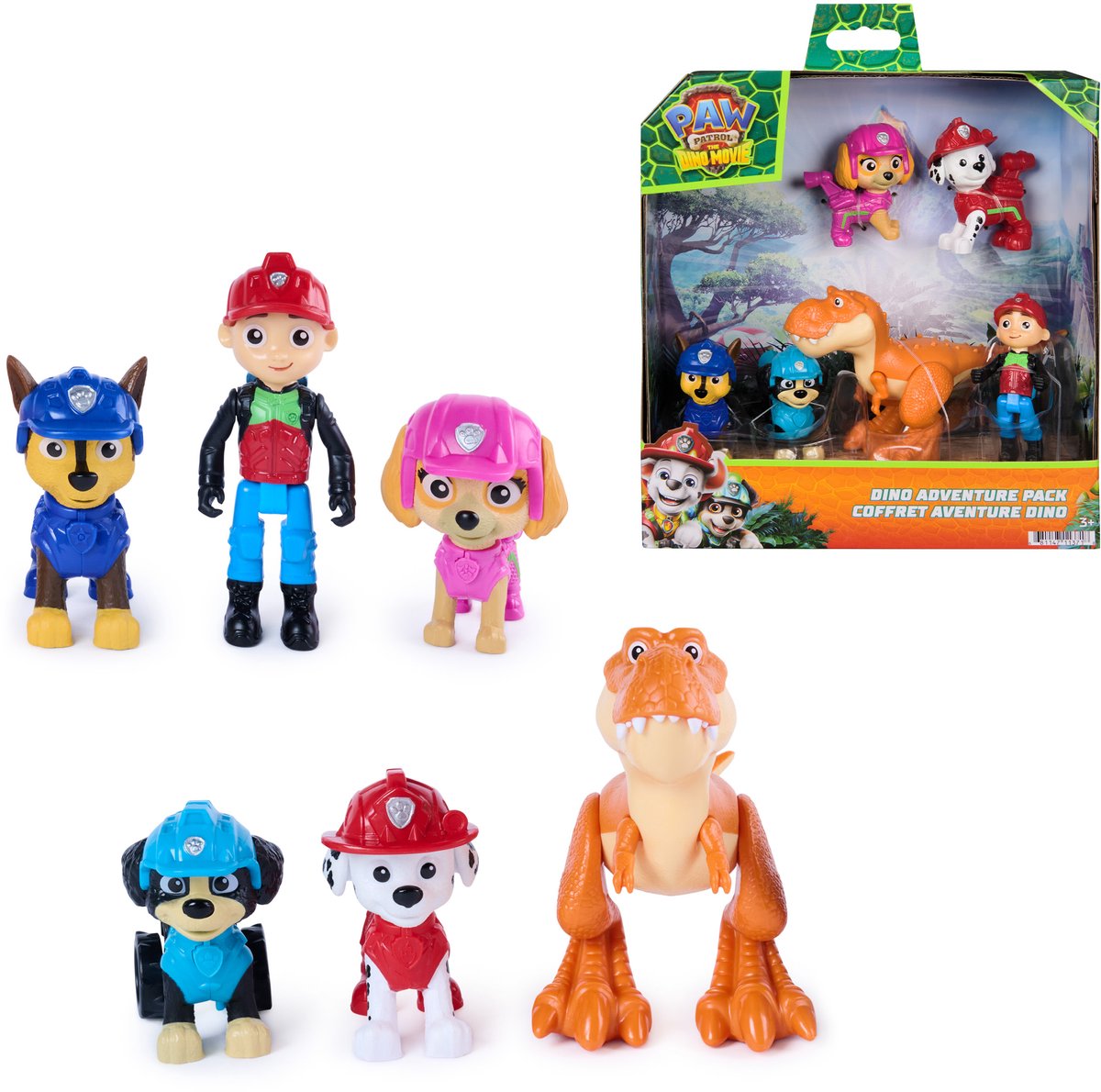 Paw Patrol - The Dino Movie - Dino Adventure Pack, collectionnez 6 figurines dont Ryder, Rex et Timmy De T. rex, jouet dinosaure