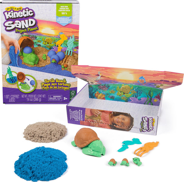 Planète du projet de sable cinétique - ensemble de jeu de plage de tortues avec 396 g original - outils et formes - respectueux de l'environnement - jouets sensoriels