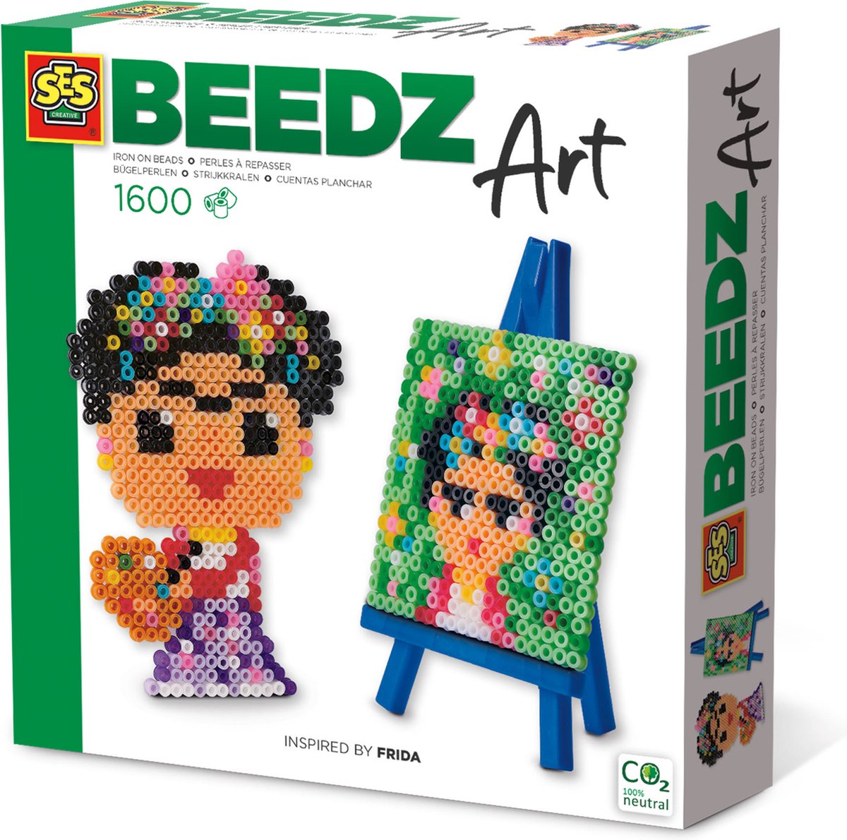 Ses creative ses - beedz art - mini artiste frida - avec mini chevalet - 1600 perles thermocollantes avec étagère
