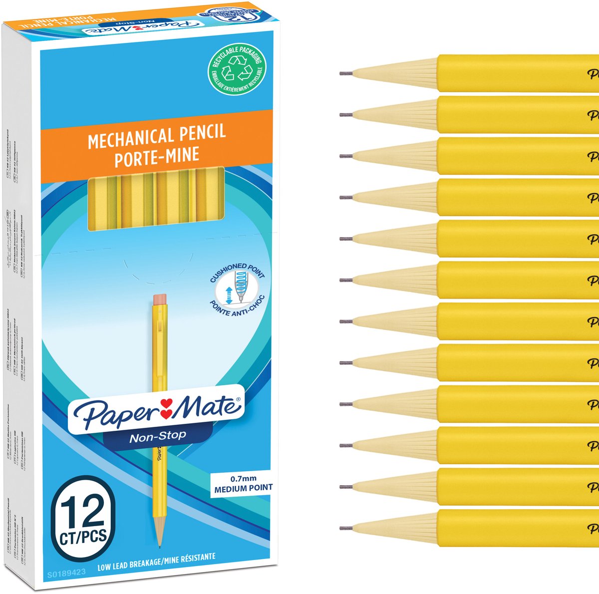 Porte-mines non-stop Paper Mate | 0,7 mm | HB #2 | boîtier jaune | 12 pièces