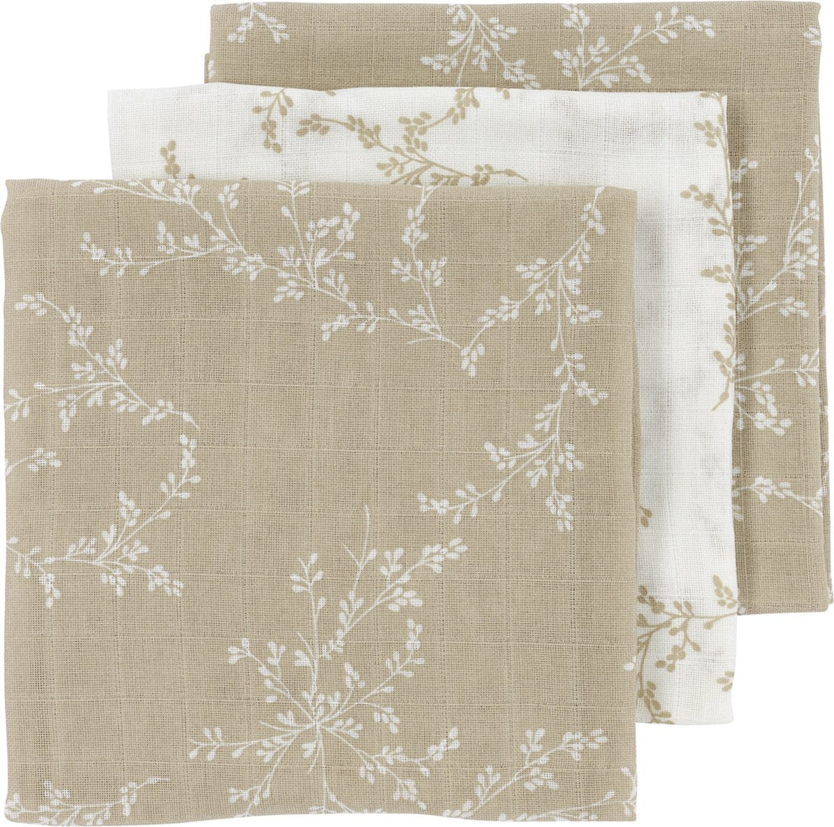Lingettes hydrophiles Meyco baby branches - pack de 3 - sable - 70x70cm