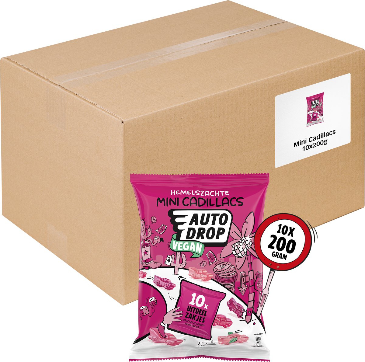 Autodrop - bonbons - mini sacs distributeurs végétaliens Cadillacs - 10 sacs - 200 grammes
