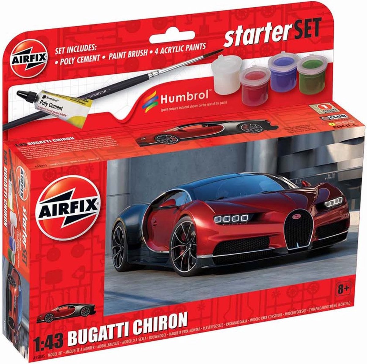 Kit de construction de maquettes Airfix voiture - 55005 voiture bugatti chiron - petit kit de démarrage en plastique - 1:43 - modélisme