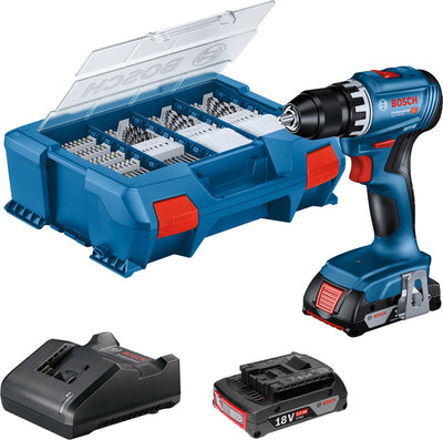 Perceuse-visseuse sans fil Bosch professional gsr 18v-45 - 2x gba 18v 2,0 ah - chargeur gal 18v-20 et 82 accessoires