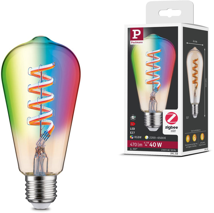 Paulmann Filament 230V Smart Home ZigBee 3.0 Ampoule LED ST64 E27 470LM 6,3W RGBW+ Dimmable Or