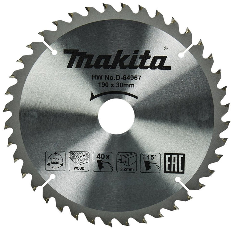 Accessoires Makita lame de scie circulaire bois | standard, 190x30x2,2 40t 15g - d-64967 - d-64967