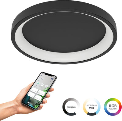Plafonnier intelligent Eglo connect.z loretello-z - LED - ø 35 cm - noir et blanc - lumière blanche RGB réglable - dimmable - zigbee