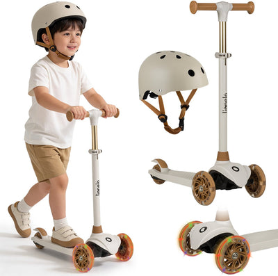 Trottinette enfant Lionelo jessy + casque enfant - trottinette 3 roues - tranche d'âge 3+ - max 50kg - éclairage LED dans les roues - hauteur réglable 65-70-75-80 cm