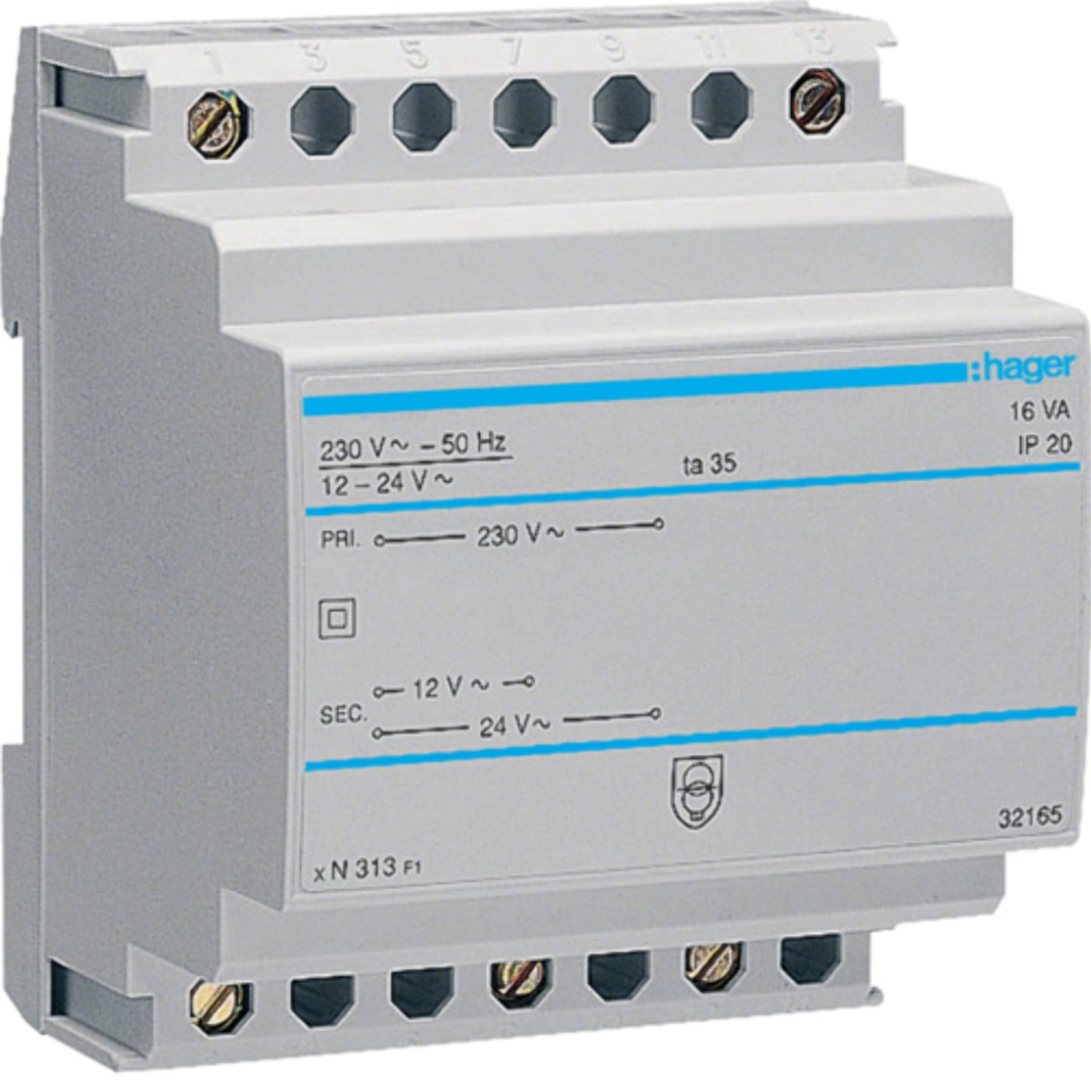 Hager - transformateur 220v 12-24v 16va 4 modules - st313