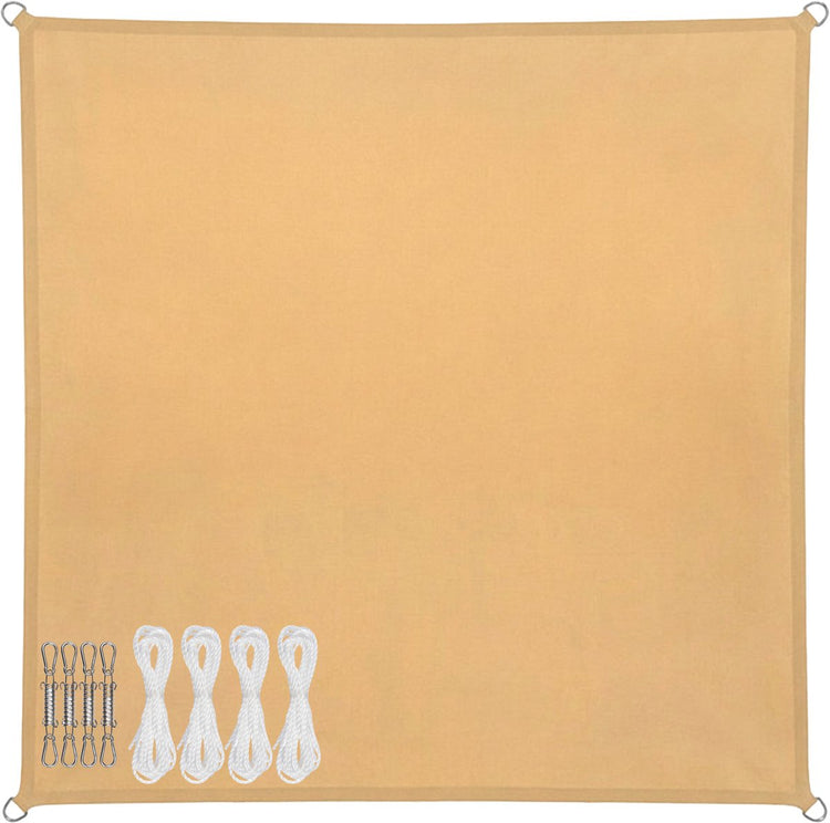 Toile d'ombrage Abbey Camp - pes - 4 x 4 m - sable - toile solaire - anneaux en acier inoxydable - parasol