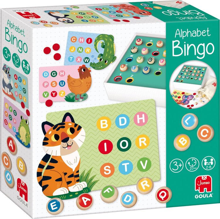 Goula jumbo - - bingo alphabet - jeu pour enfants 3 ans - jeu de société - apprentissage des couleurs et des lettres