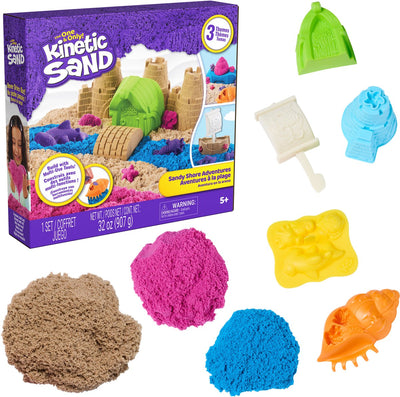 Sable cinétique - ensemble de jeu de chantier avec sable de jeu malléable - 453 g de sable de jeu, 2 camions jouets, grue, outils et boîte de rangement - jouets sensoriels