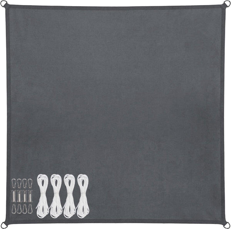 Toile d'ombrage Abbey Camp - pes - 4 x 4 m - gris - toile solaire - anneaux en acier inoxydable - parasol
