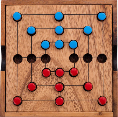 Engelhart nine men morris – jeu de société en bois – bois d'acacia – 18 pions – jeu stratégique –