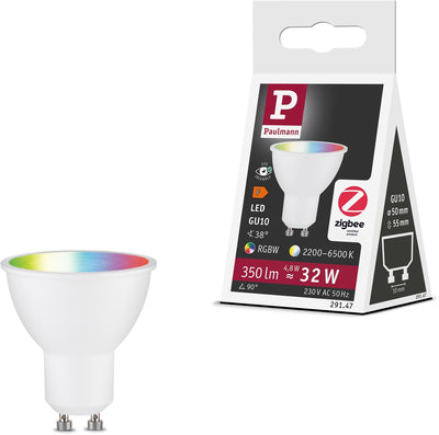 Paulmann Standard 230 V Smart Home ZigBee 3.0 Réflecteur LED GU10 350LM 4,8W RGBW+ Intensité variable Blanc Mat