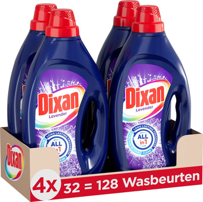 Dixan gel lavande fraîche - lessive liquide - pour toutes les couleurs de linge - parfum intense - 4 x 32 lavages - pack économique