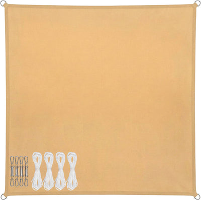 Toile d'ombrage Abbey Camp - pes - 4 x 4 m - sable - toile solaire - anneaux en acier inoxydable - parasol