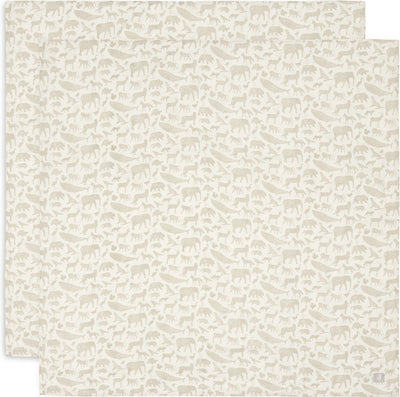 Jollein - tissu hydrophile grand 115x115cm - langes, langes, langes pour bébé - coton doux - animaux - nougat - 2 pièces