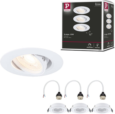 Lampe encastrable Paulmann lot de 3 orientable ronde 90 mm 30° gu10 max. 3x10w 230v dimmable blanc