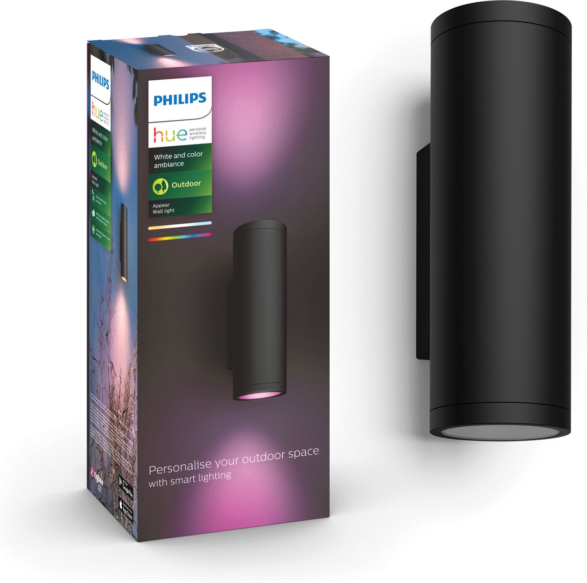Applique Philips Hue Apparaît - Lumière blanche et colorée - Noir