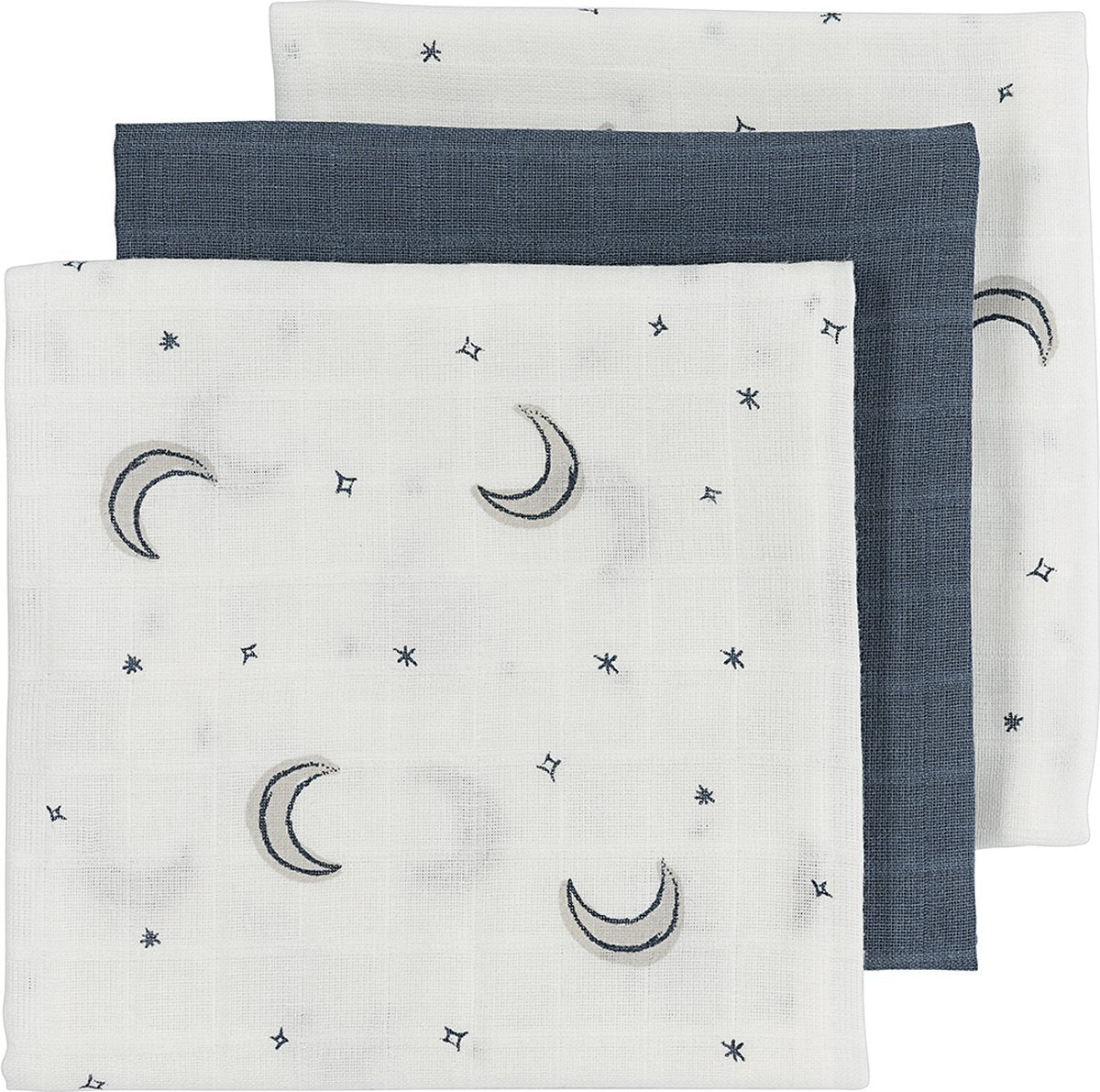 Lingettes hydrophiles Meyco baby moon - pack de 3 - indigo - 70x70cm