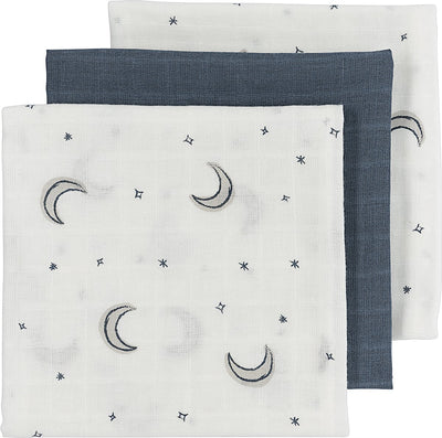 Lingettes hydrophiles Meyco baby moon - pack de 3 - indigo - 70x70cm