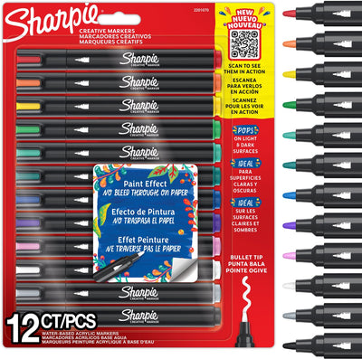 Marqueur créatif Sharpie marqueur de peinture acrylique | point rond | marqueurs à peinture à l'eau | l'encre ne bave pas et convient à la plupart des surfaces | différentes couleurs | 12 pièces